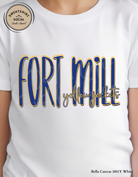 Fort Mill Yellow Jackets Lettered Look Tee – Blue & Yellow (Youth Sizes)
