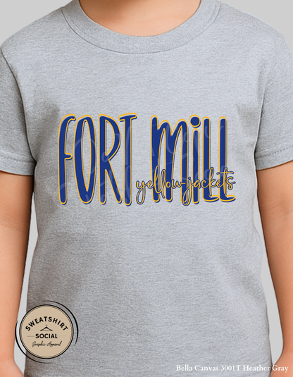Fort Mill Yellow Jackets Lettered Look Tee – Blue & Yellow (Youth Sizes)