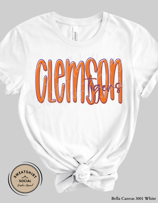 Clemson Tigers Lettered Look Tee or Sweatshirt – Orange & Purple (Adult Sizes)