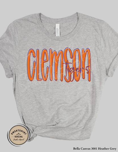 Clemson Tigers Lettered Look Tee or Sweatshirt – Orange & Purple (Adult Sizes)