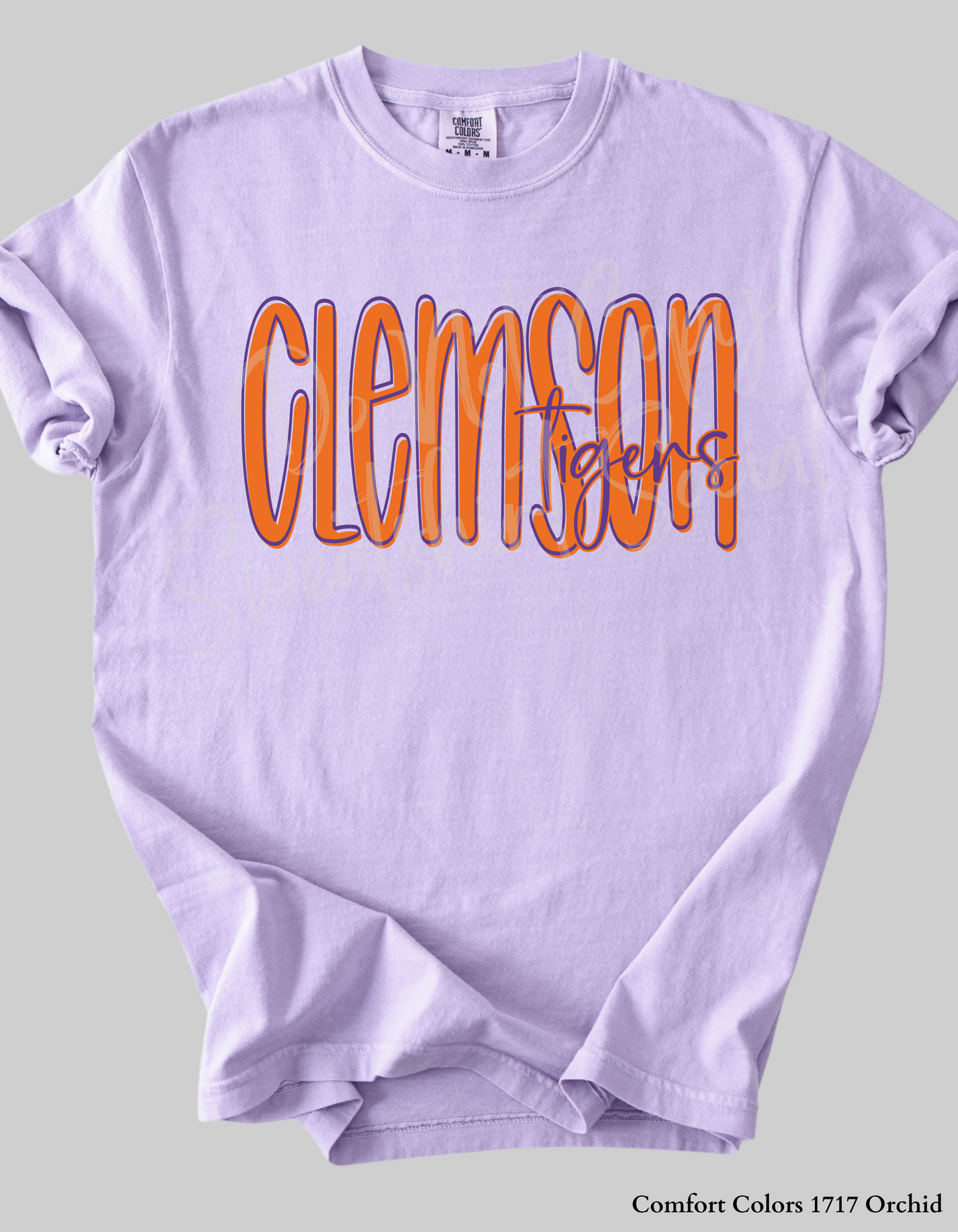 Clemson Tigers Lettered Look Tee or Sweatshirt – Orange & Purple (Adult Sizes)