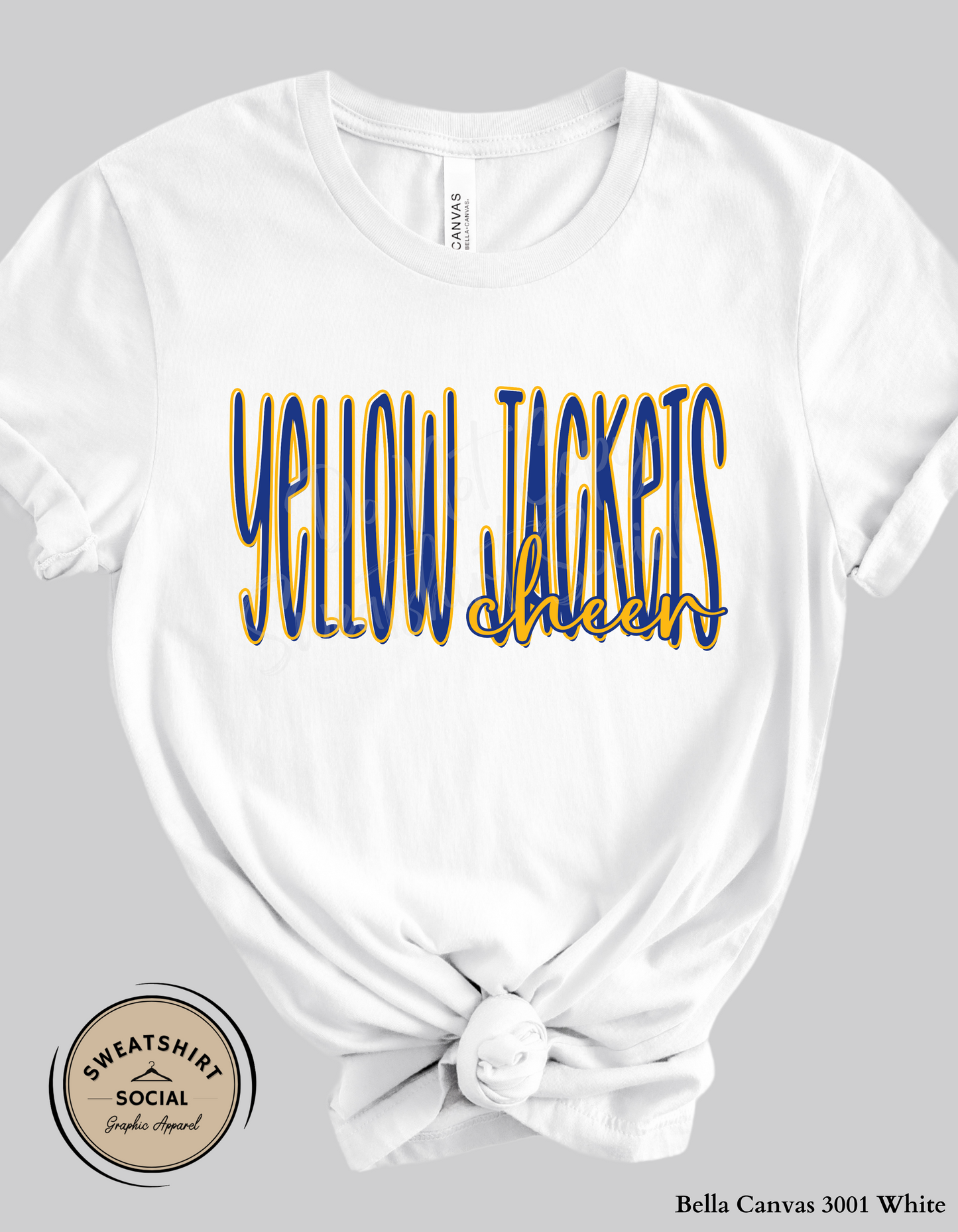Yellow Jackets Cheer Lettered Look Tee or Sweatshirt – Blue & Gold (Adult Sizes)