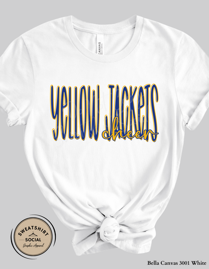 Yellow Jackets Cheer Lettered Look Tee or Sweatshirt – Blue & Gold (Adult Sizes)