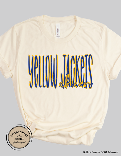 Yellow Jackets Cheer Lettered Look Tee or Sweatshirt – Blue & Gold (Adult Sizes)