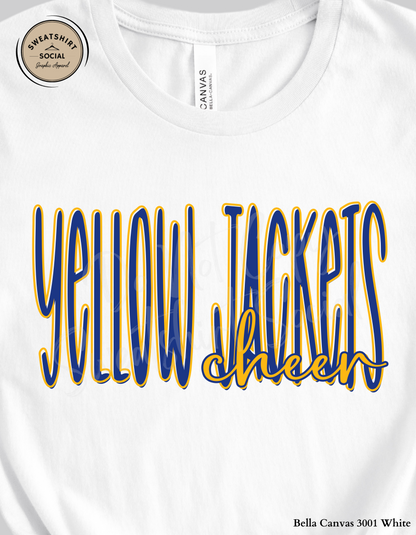 Yellow Jackets Cheer Lettered Look Tee or Sweatshirt – Blue & Gold (Adult Sizes)