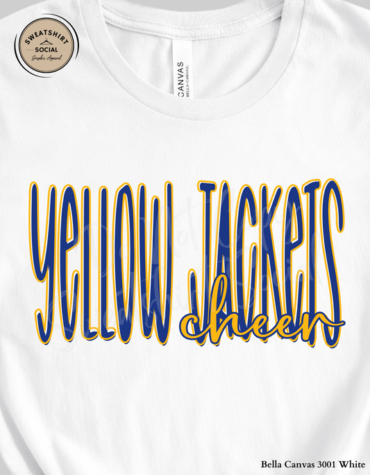 Yellow Jackets Cheer Lettered Look Tee or Sweatshirt – Blue & Gold (Adult Sizes)