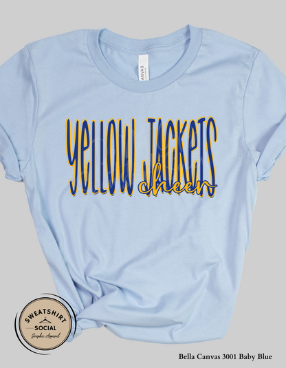Yellow Jackets Cheer Lettered Look Tee or Sweatshirt – Blue & Gold (Adult Sizes)