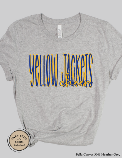 Yellow Jackets Cheer Lettered Look Tee or Sweatshirt – Blue & Gold (Adult Sizes)