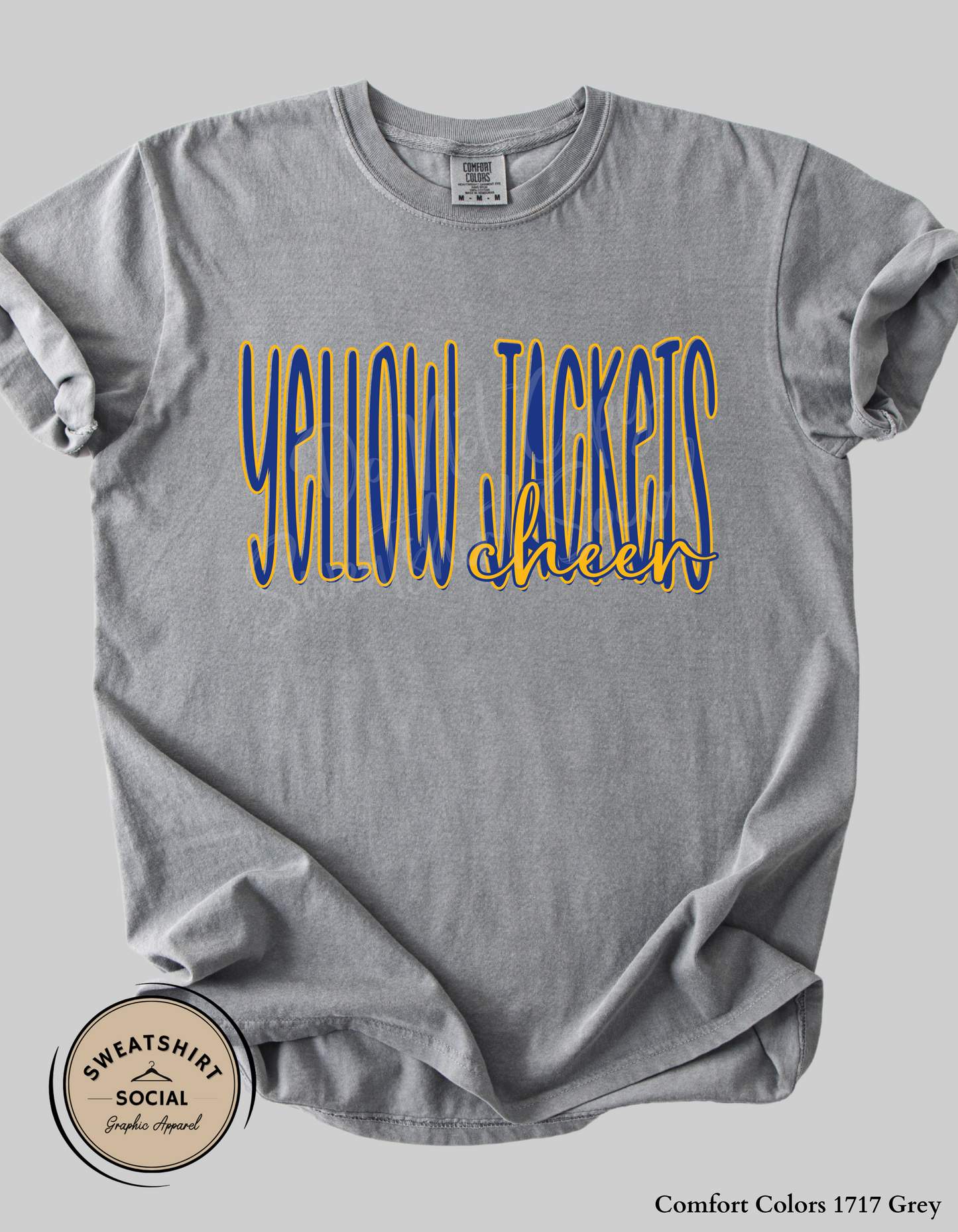 Yellow Jackets Cheer Lettered Look Tee or Sweatshirt – Blue & Gold (Adult Sizes)