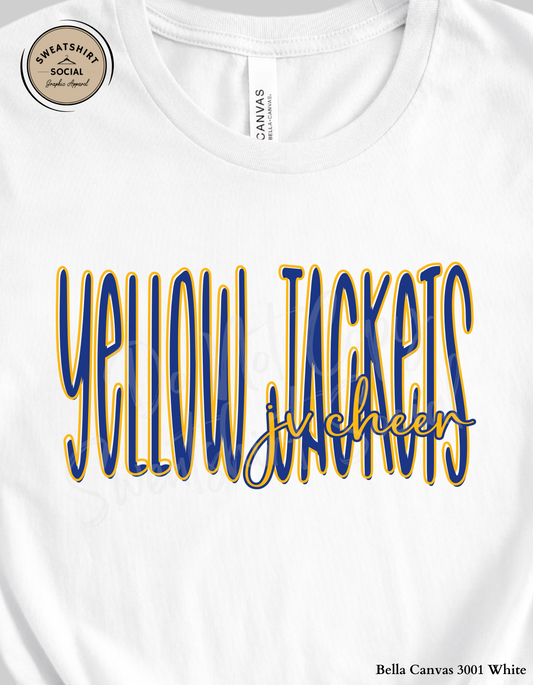 Yellow Jackets JV Cheer Lettered Look Tee or Sweatshirt – Blue & Yellow (Adult Sizes)