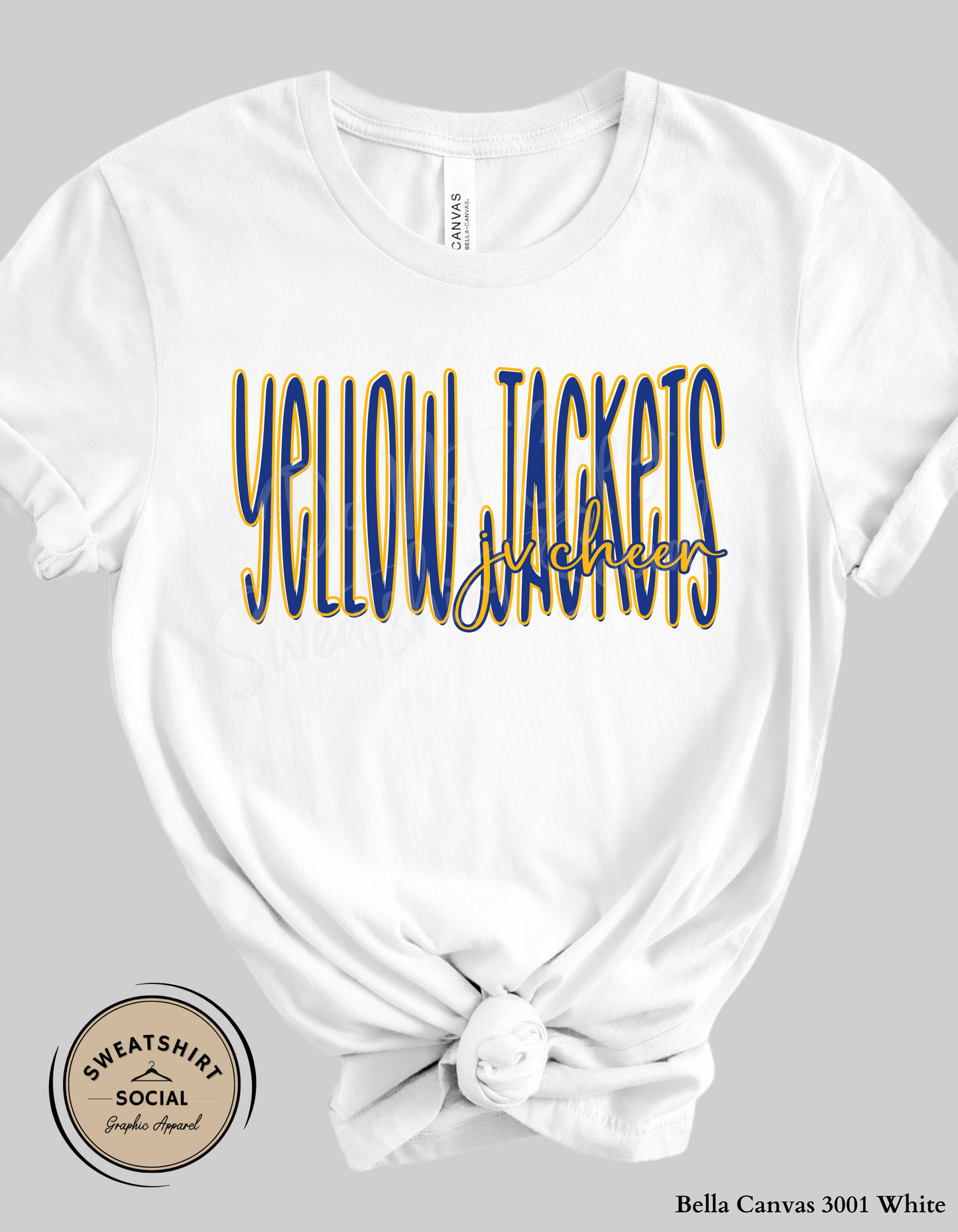 Yellow Jackets JV Cheer Lettered Look Tee or Sweatshirt – Blue & Yellow (Adult Sizes)