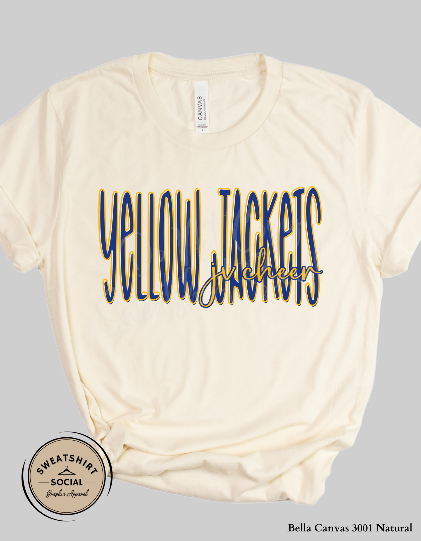 Yellow Jackets JV Cheer Lettered Look Tee or Sweatshirt – Blue & Yellow (Adult Sizes)