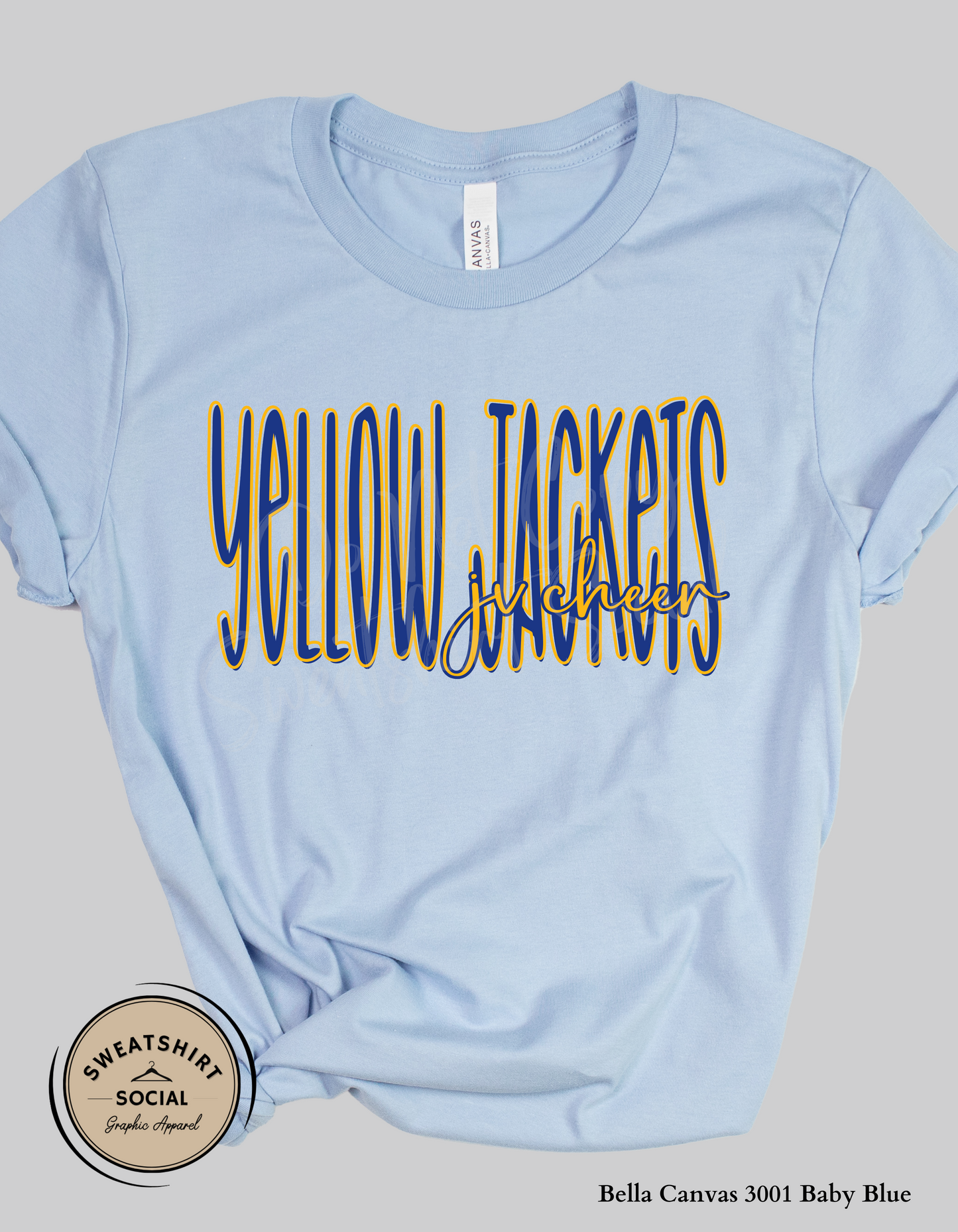 Yellow Jackets JV Cheer Lettered Look Tee or Sweatshirt – Blue & Yellow (Adult Sizes)