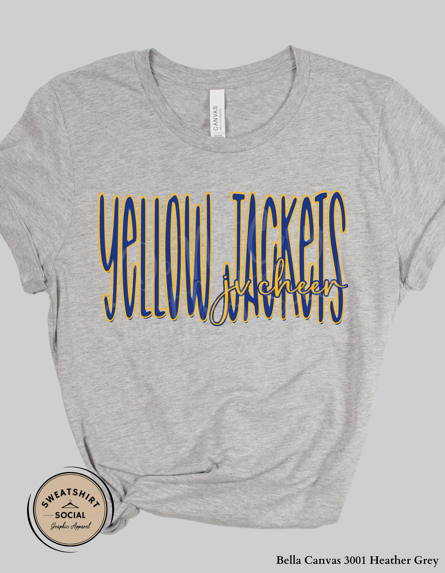Yellow Jackets JV Cheer Lettered Look Tee or Sweatshirt – Blue & Yellow (Adult Sizes)