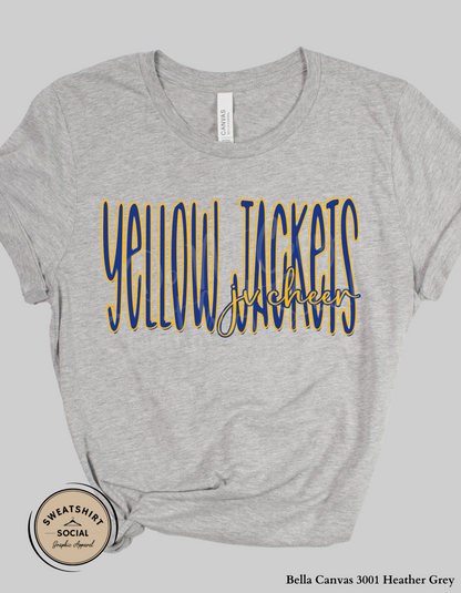 Yellow Jackets JV Cheer Lettered Look Tee or Sweatshirt – Blue & Yellow (Adult Sizes)