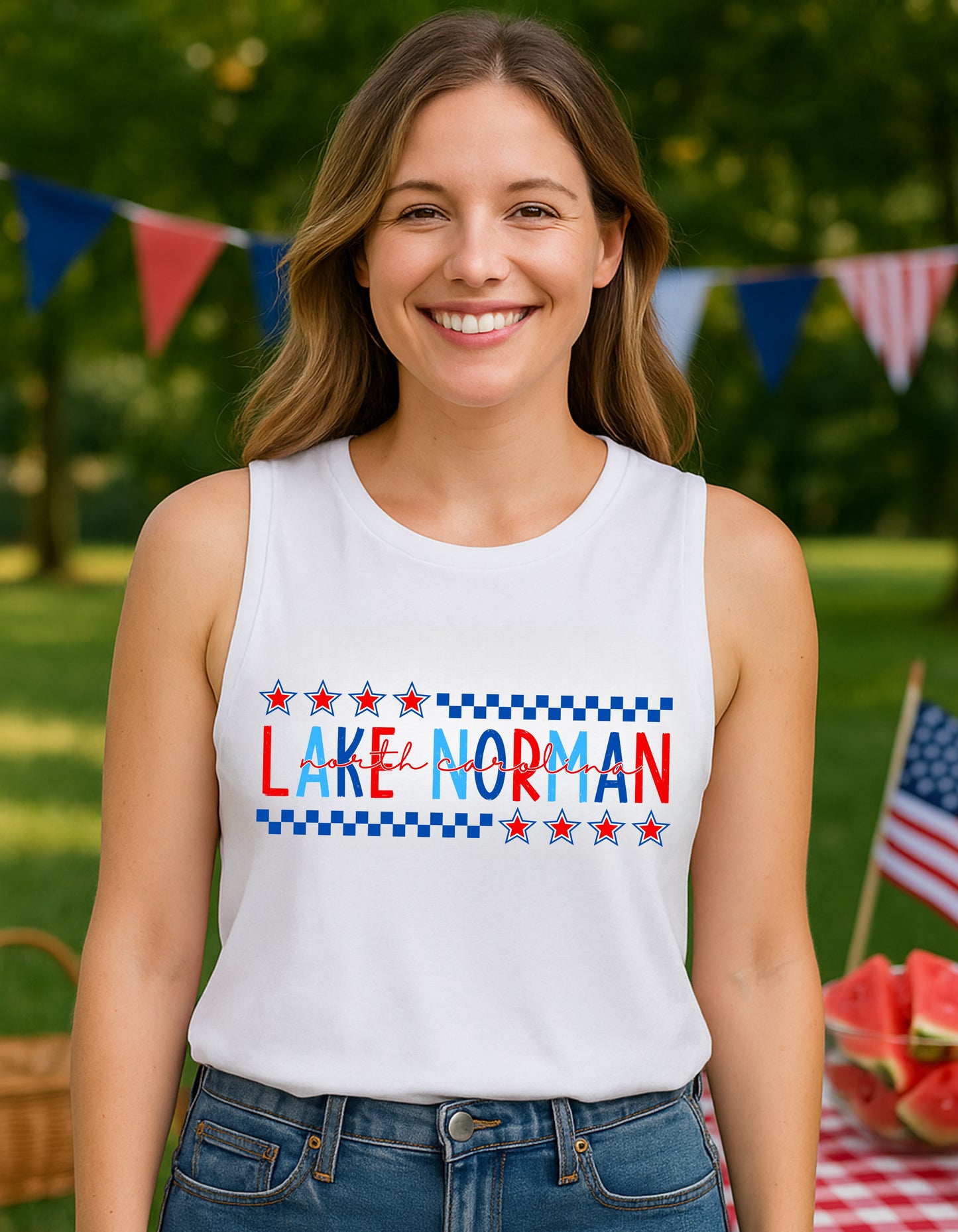 Lake Norman NC Fourth of July Shirt – Patriotic Red, White & Blue Hometown T-Shirt