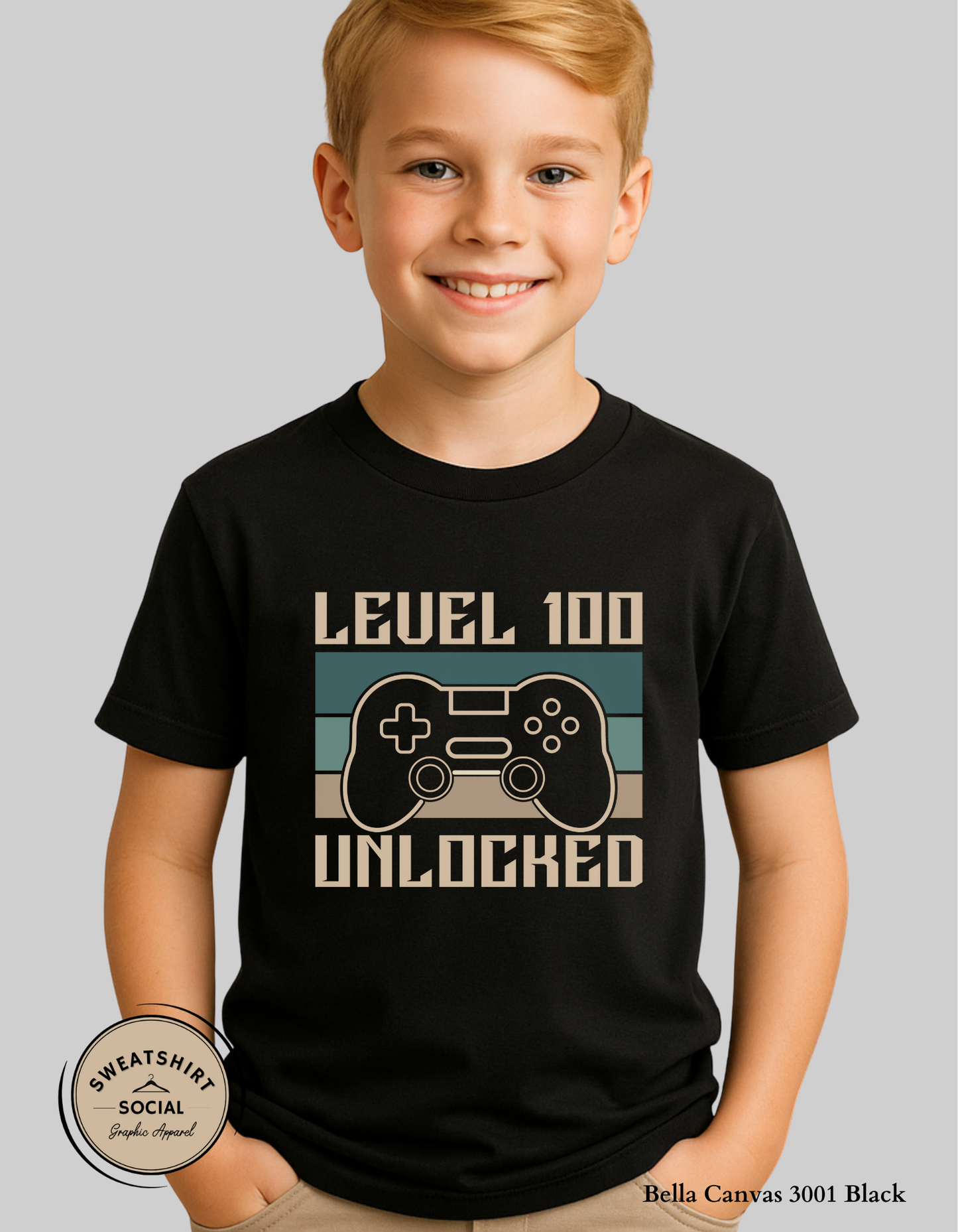 Level 100 Unlocked Shirt for Kids – 100th Day of School Gamer Design (Toddler–Youth Sizes)