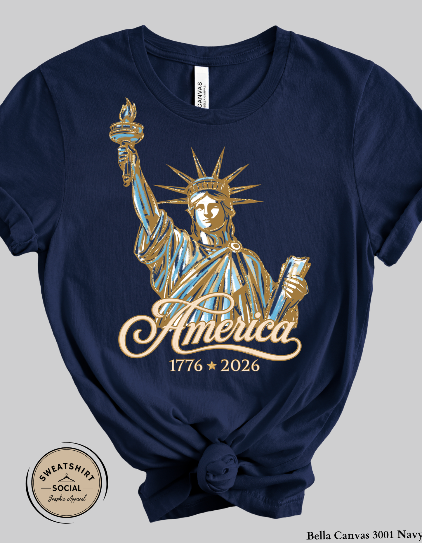 America 1776–2026 Statue of Liberty Patriotic Graphic Tee – Vintage Americana Fourth of July Shirt, USA 250th Anniversary Tee (Adult Sizes S–2XL)