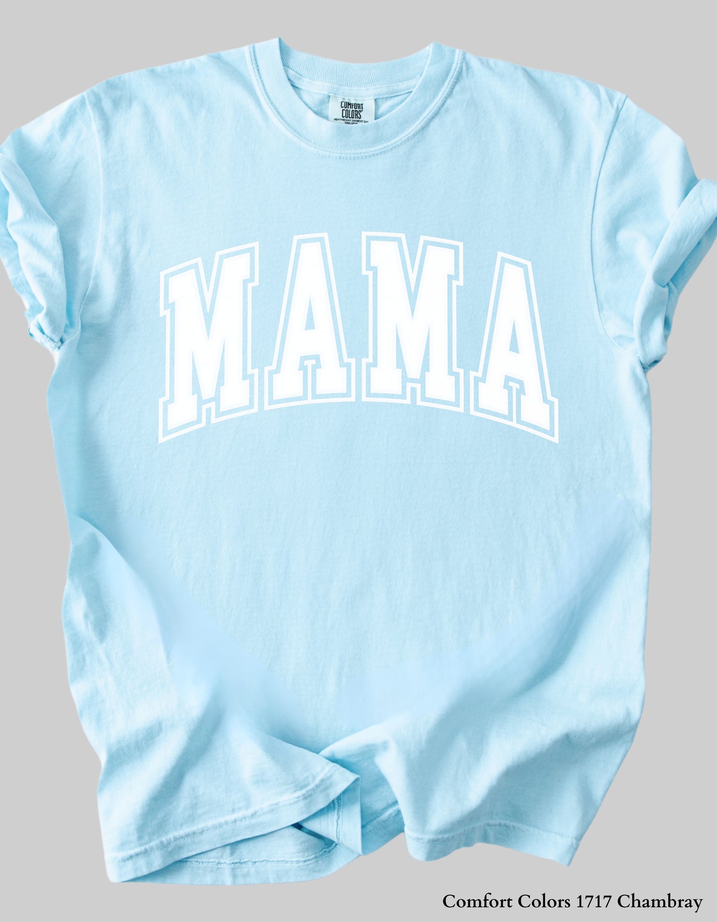 Pastel MAMA Shirt or Sweatshirt – Comfort Colors Mother's Day Gift (Collegiate White Text Design)