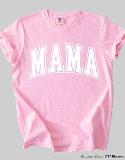 Pastel MAMA Shirt or Sweatshirt – Comfort Colors Mother's Day Gift (Collegiate White Text Design)