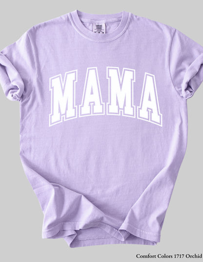 Pastel MAMA Shirt or Sweatshirt – Comfort Colors Mother's Day Gift (Collegiate White Text Design)