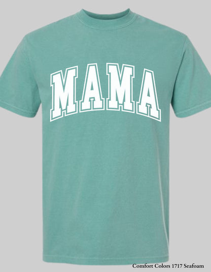 Pastel MAMA Shirt or Sweatshirt – Comfort Colors Mother's Day Gift (Collegiate White Text Design)