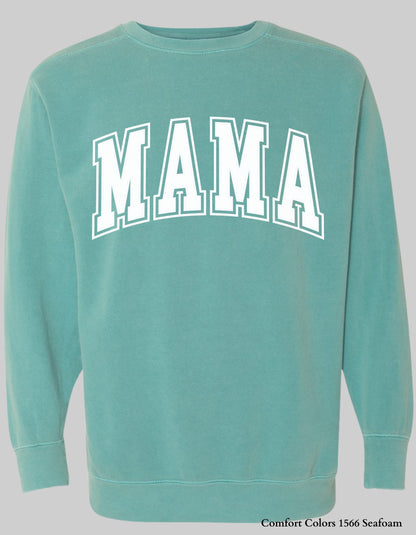 Pastel MAMA Shirt or Sweatshirt – Comfort Colors Mother's Day Gift (Collegiate White Text Design)
