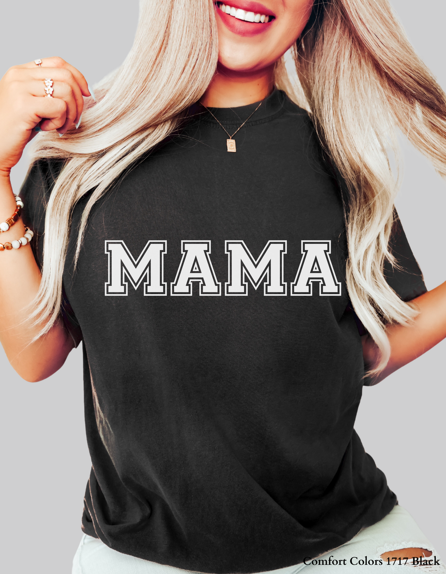 White Varsity Mama – Bold Collegiate Letter T-Shirt or Sweatshirt