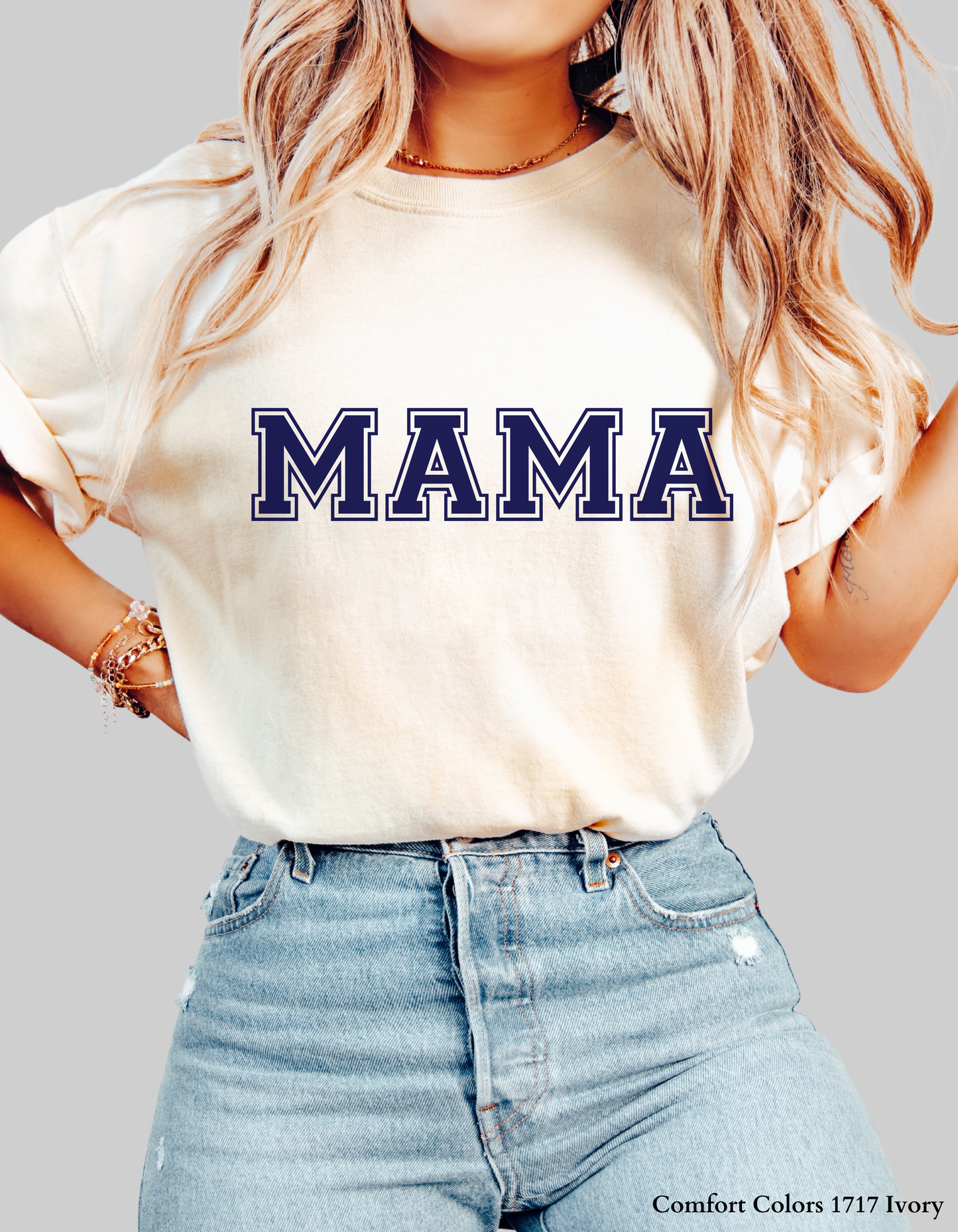 Navy Varsity Mama – Bold Collegiate Letter T-Shirt or Sweatshirt