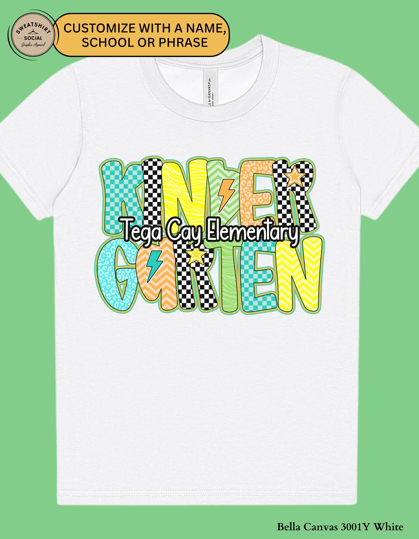 Neon Green Checkerboard Grade Shirt for Kids – Custom Name Back to School Tee (Pre-K to 3rd Grade)