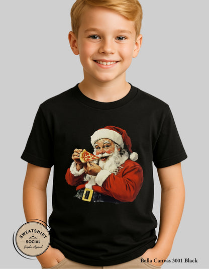 Kids Pizza Santa Christmas T-Shirt or Sweatshirt – Fun Holiday Crewneck (Infant–Youth Sizes)
