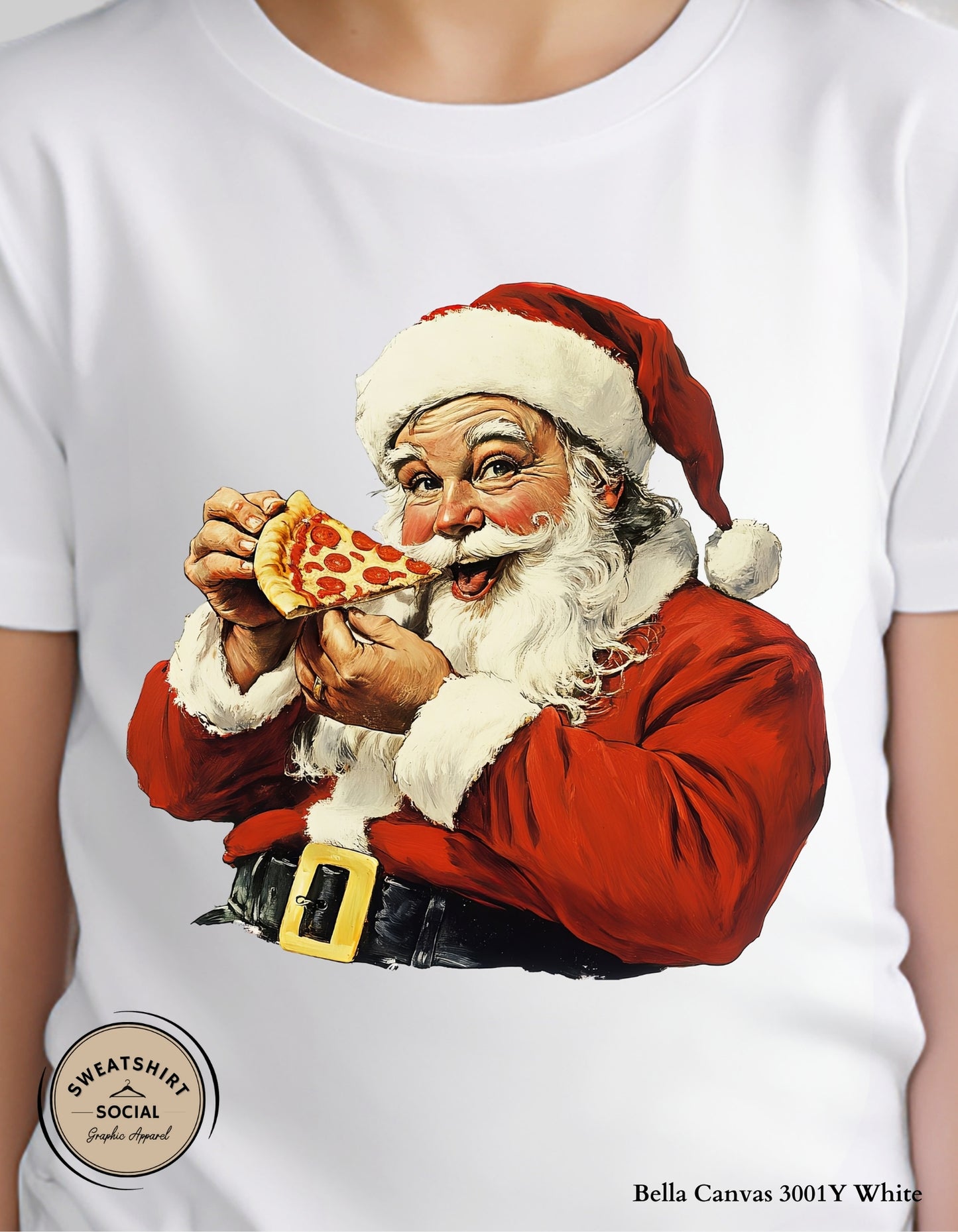 Kids Pizza Santa Christmas T-Shirt or Sweatshirt – Fun Holiday Crewneck (Infant–Youth Sizes)