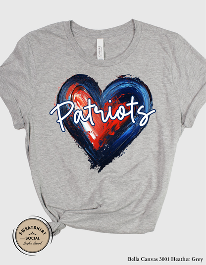 Patriots Heart Shirt – Red & Blue Painted Design (Adult Sizes S–2XL)
