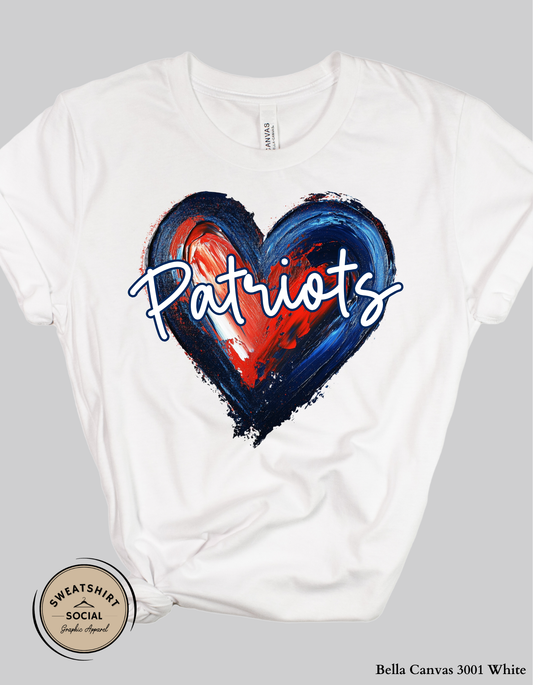 Patriots Heart Shirt – Red & Blue Painted Design (Adult Sizes S–2XL)