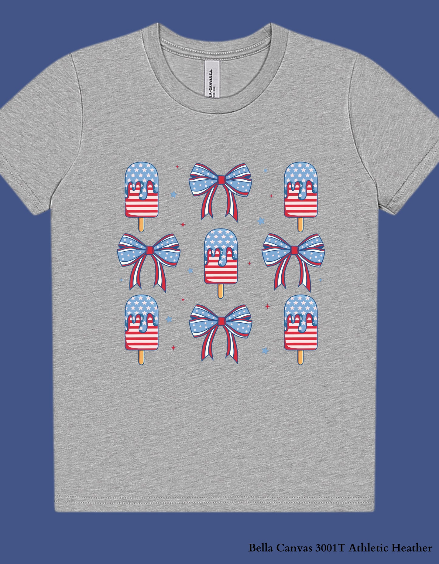 Popsicles & Bows Kids 4th of July T-Shirt – Patriotic Girls Tee (Red White & Blue Design)