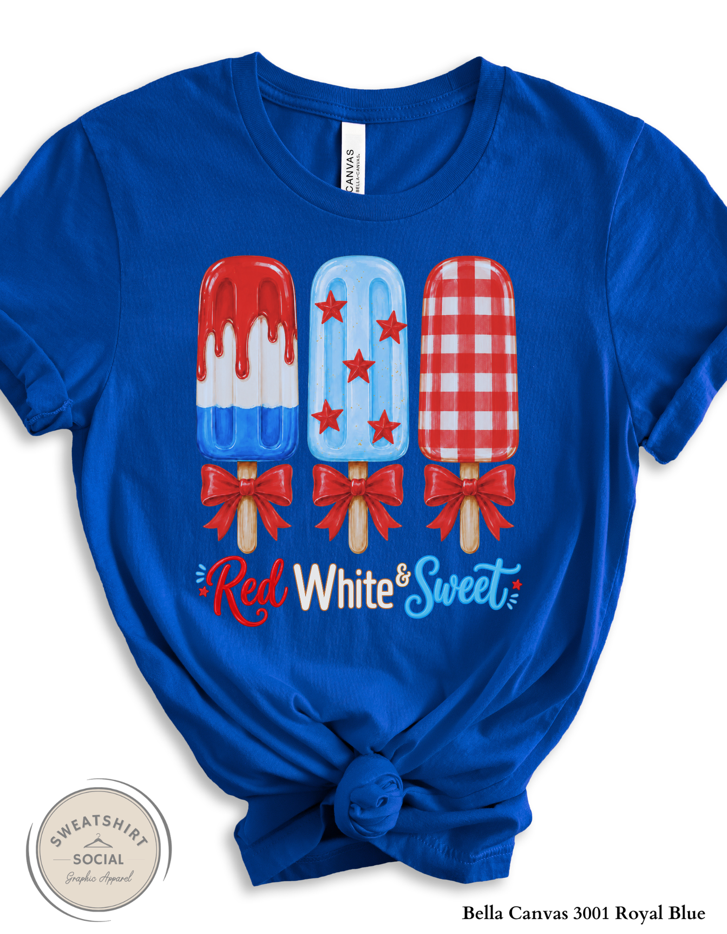 Red White & Sweet Patriotic Popsicle Graphic Tee – Cute Fourth of July Shirt, Americana Summer Tee for Women (Adult Sizes S–2XL)