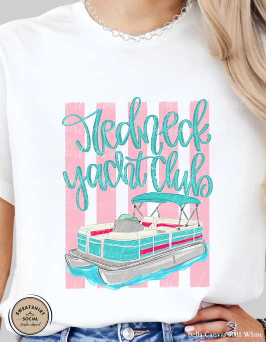 Redneck Yacht Club Tank or Shirt – Funny Lake Life Graphic Tee, Pontoon Boat Summer Shirt (Adult Sizes S–2XL)