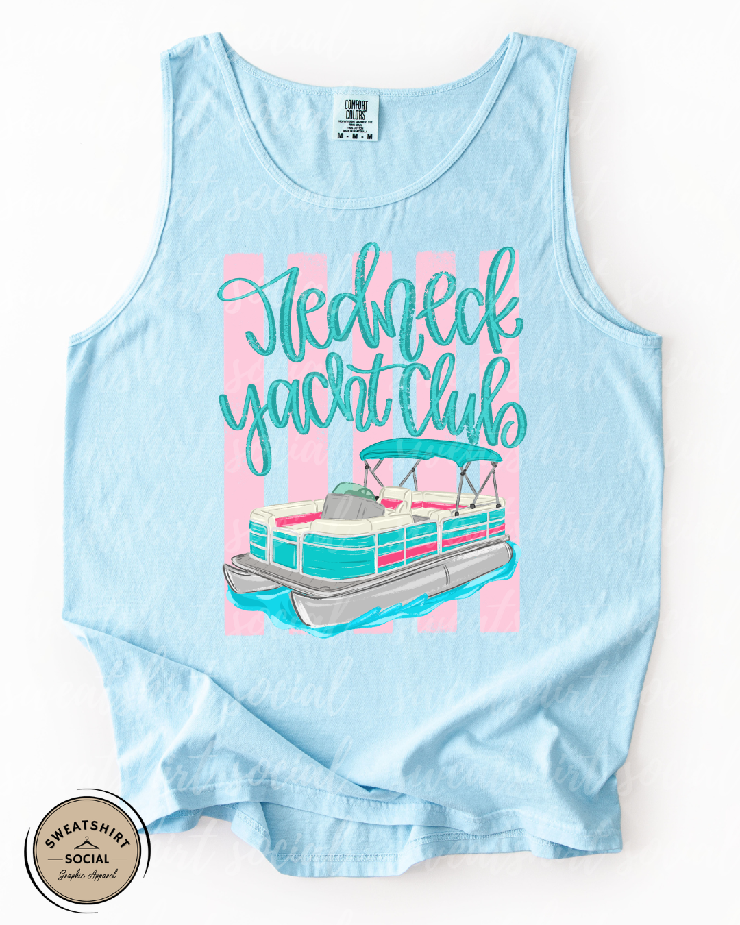 Redneck Yacht Club Tank or Shirt – Funny Lake Life Graphic Tee, Pontoon Boat Summer Shirt (Adult Sizes S–2XL)