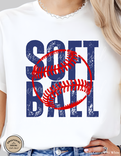 Softball Graphic Shirt or Sweatshirt – Bold “Soft Ball” Distressed Game Day Tee (Adult Sizes S–2XL)