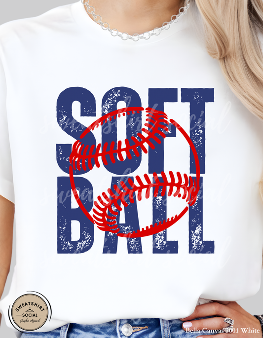 Softball Graphic Shirt or Sweatshirt – Bold “Soft Ball” Distressed Game Day Tee (Adult Sizes S–2XL)