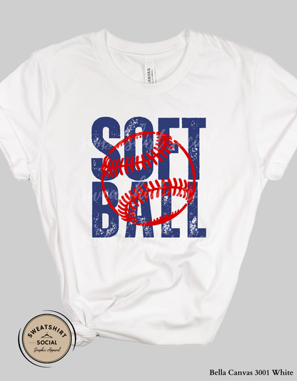 Softball Graphic Shirt or Sweatshirt – Bold “Soft Ball” Distressed Game Day Tee (Adult Sizes S–2XL)