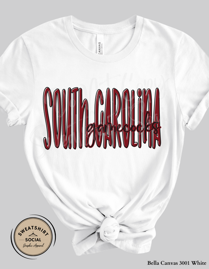 South Carolina Gamecocks Lettered Look Tee or Sweatshirt – Black & Garnet (Adult Sizes)