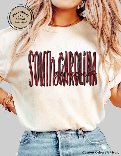 South Carolina Gamecocks Lettered Look Tee or Sweatshirt – Black & Garnet (Adult Sizes)