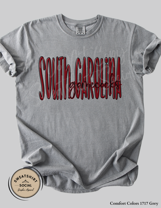 South Carolina Gamecocks Lettered Look Tee or Sweatshirt – Black & Garnet (Adult Sizes)