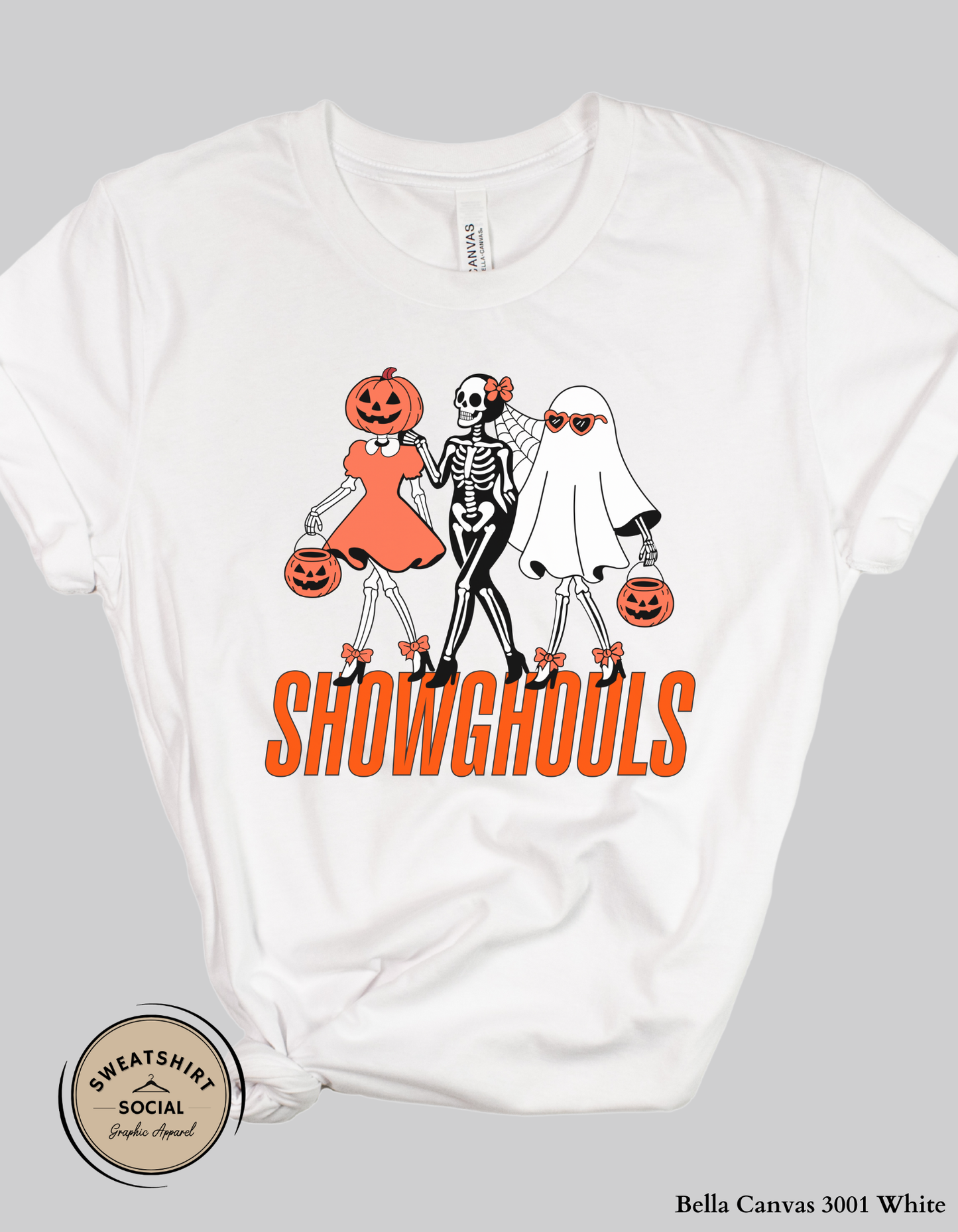 Showghouls Halloween Shirt – Spooky Trio Graphic Tee or Sweatshirt (Adult Sizes S–2XL)