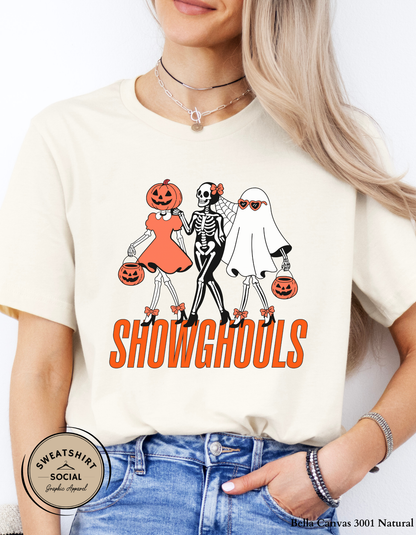 Showghouls Halloween Shirt – Spooky Trio Graphic Tee or Sweatshirt (Adult Sizes S–2XL)