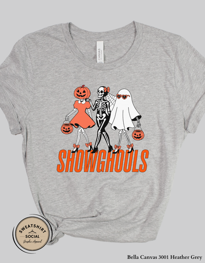 Showghouls Halloween Shirt – Spooky Trio Graphic Tee or Sweatshirt (Adult Sizes S–2XL)