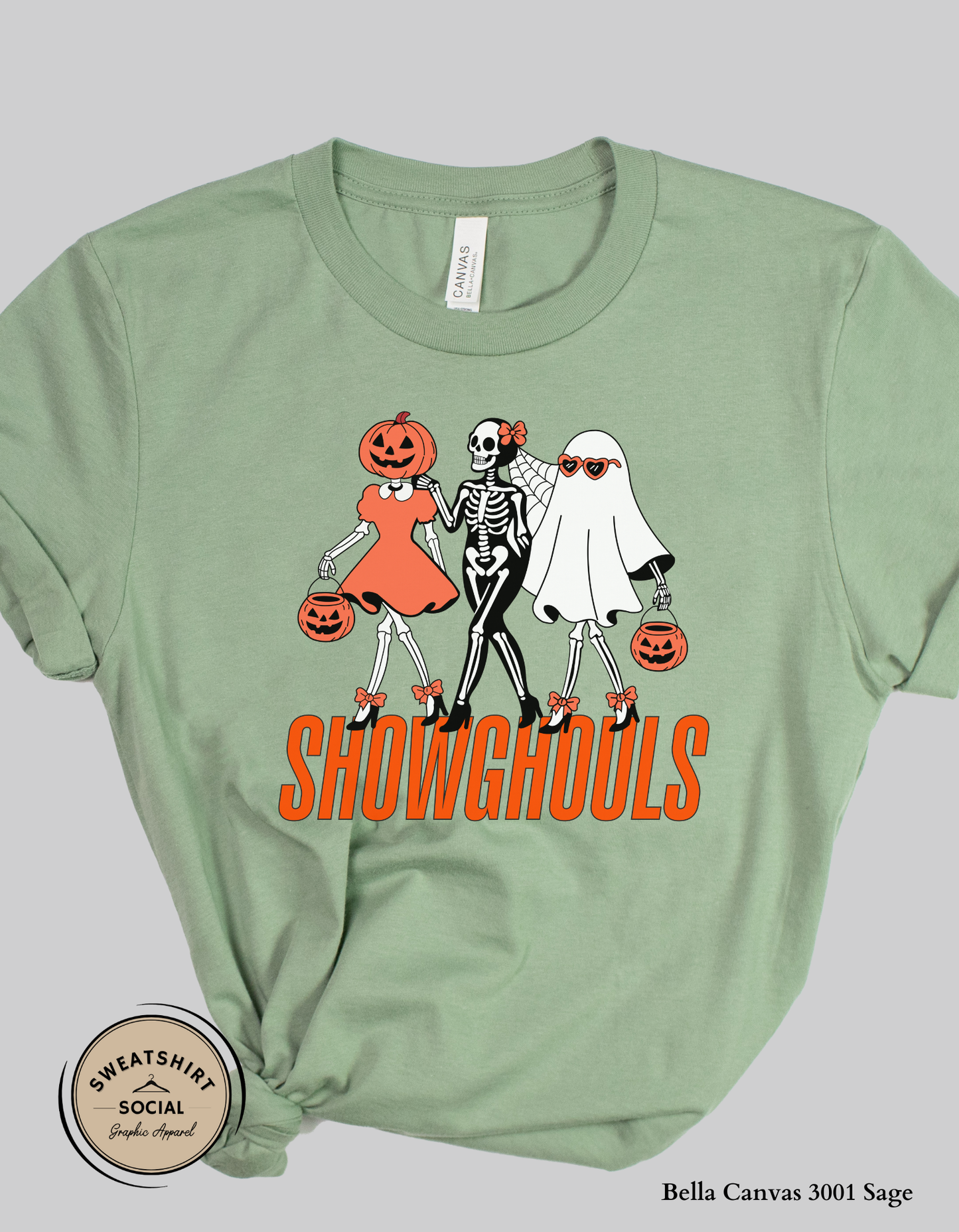 Showghouls Halloween Shirt – Spooky Trio Graphic Tee or Sweatshirt (Adult Sizes S–2XL)