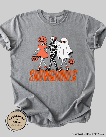 Showghouls Halloween Shirt – Spooky Trio Graphic Tee or Sweatshirt (Adult Sizes S–2XL)