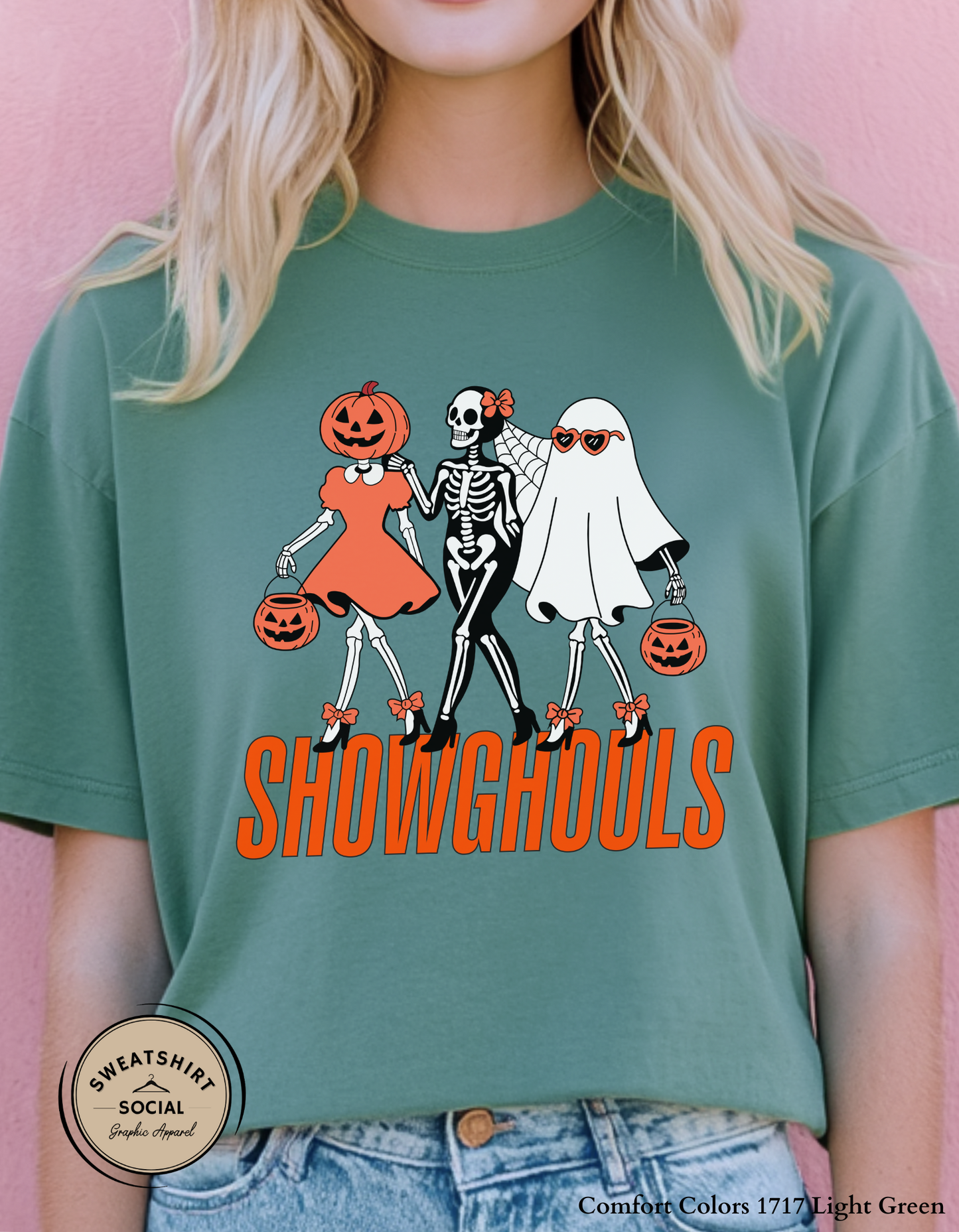Showghouls Halloween Shirt – Spooky Trio Graphic Tee or Sweatshirt (Adult Sizes S–2XL)